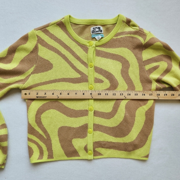 Future Collective Gabriella Karefa-Johnson Cardigan Neon Lime Green Tan Zebra XS - Picture 8 of 11